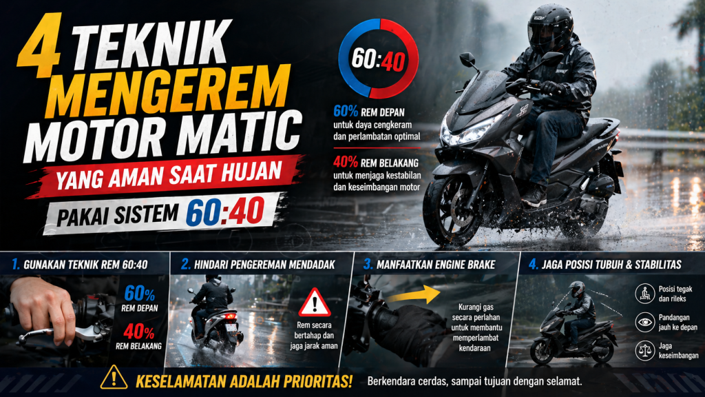 Jangan Asal Rem! Ini Cara Aman Mengerem Motor Matic di Jalan Basah