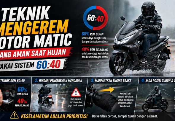 Jangan Asal Rem! Ini Cara Aman Mengerem Motor Matic di Jalan Basah