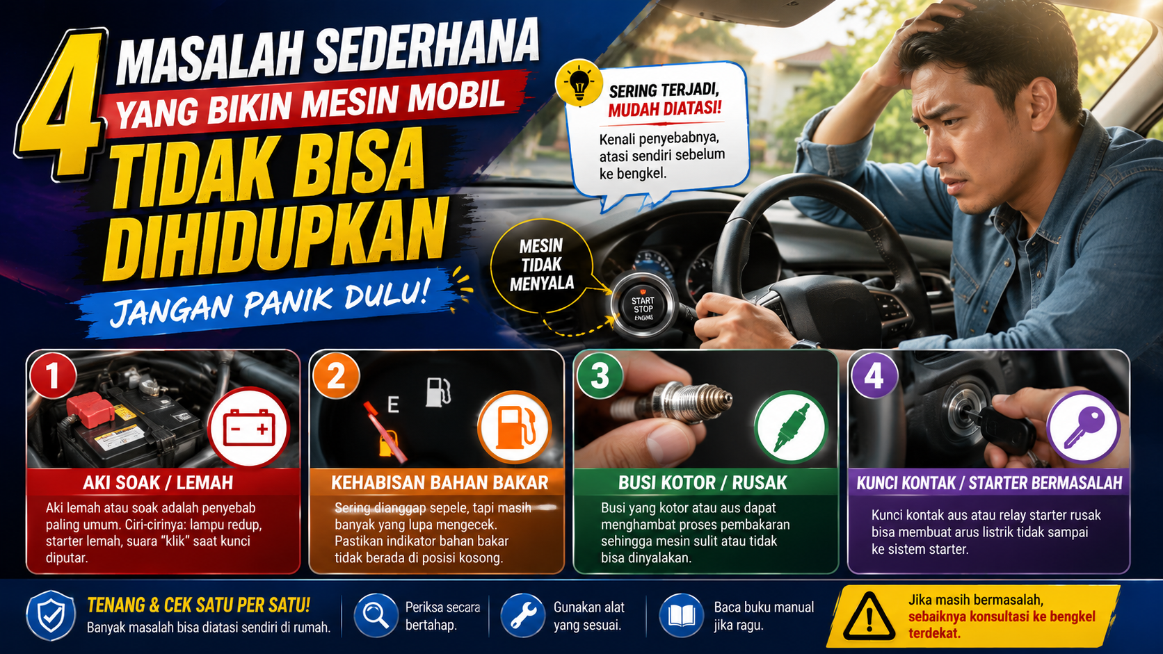 4 Penyebab Umum Mesin Mobil Tidak Bisa Dihidupkan yang Sering Terjadi di Rumah