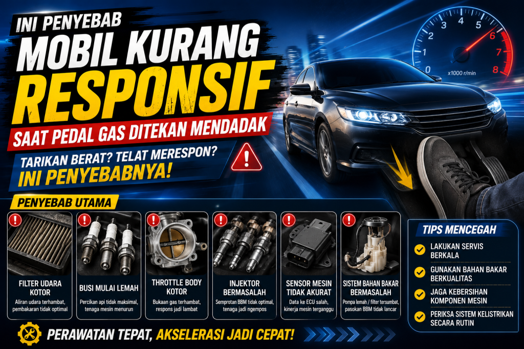 Tarikan Mobil Telat Saat Pedal Gas Ditekan? Cek Komponen Ini