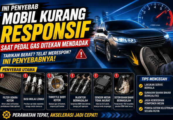 Tarikan Mobil Telat Saat Pedal Gas Ditekan? Cek Komponen Ini
