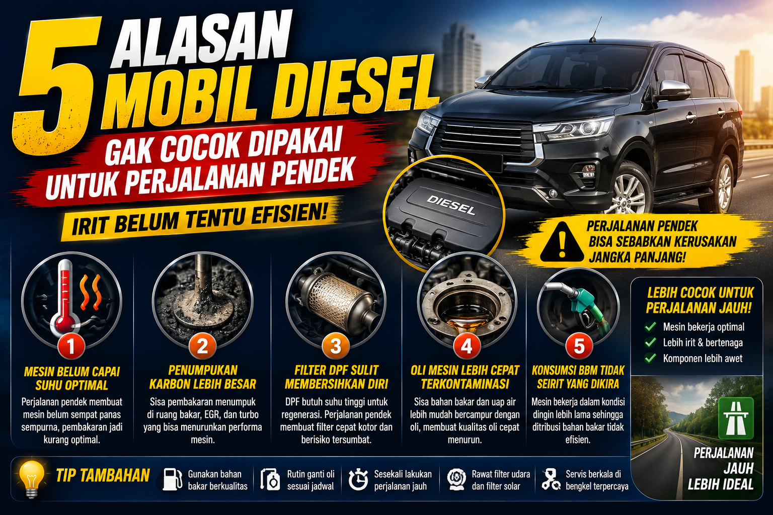 Mobil Diesel Memang Irit, Tapi Tidak Ideal untuk Perjalanan Pendek