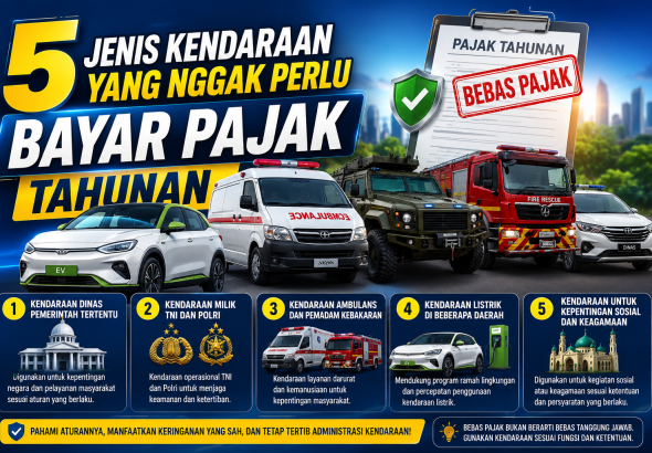 5 Kendaraan yang Tidak Kena Pajak Tahunan, Ada yang Sering Dijumpai