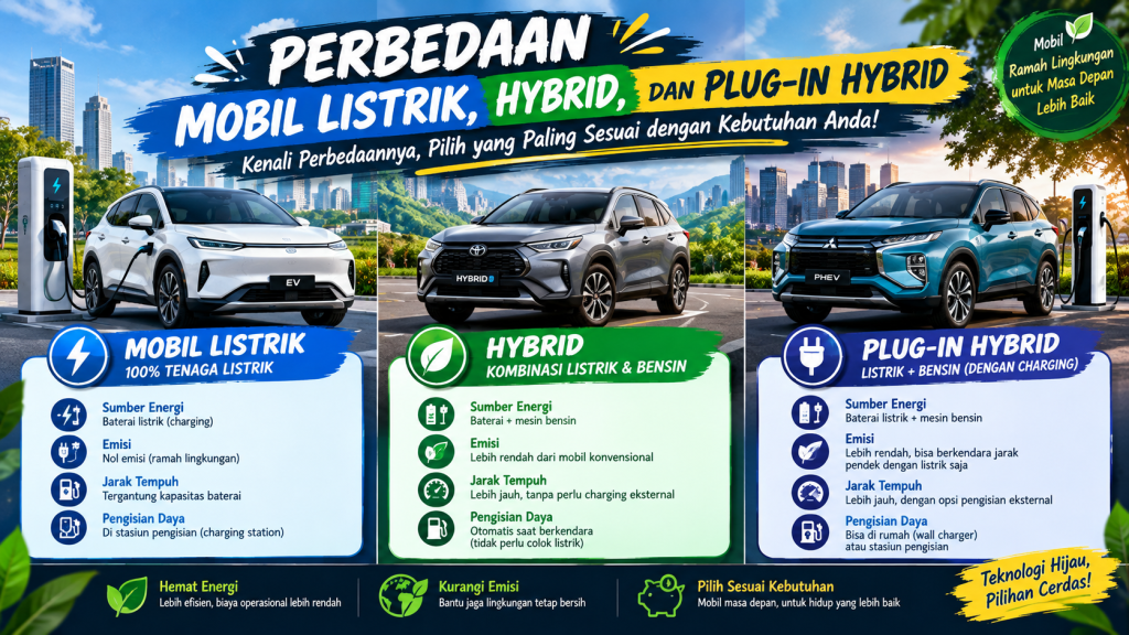 Perbedaan Mobil Listrik, Hybrid, dan Plug-in Hybrid: Ini Perbedaan dan Cara Kerjanya
